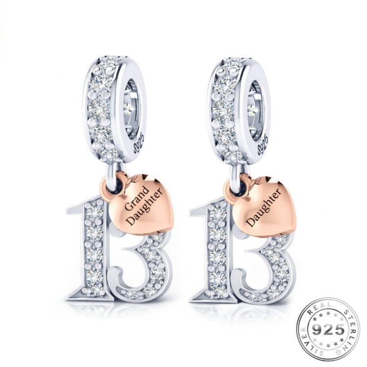 Pandora fitting 13th Birthday Charm 925 Sterling Silver Daughter or Granddaughter