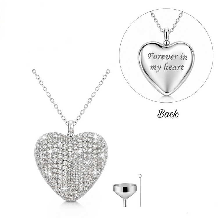 Crystal Heart Ashes Urn Necklace 925 Sterling Silver self fill memorial
