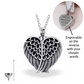 Engraved Cremation Ashes Angel Wing Heart Urn Necklace Silver self fill