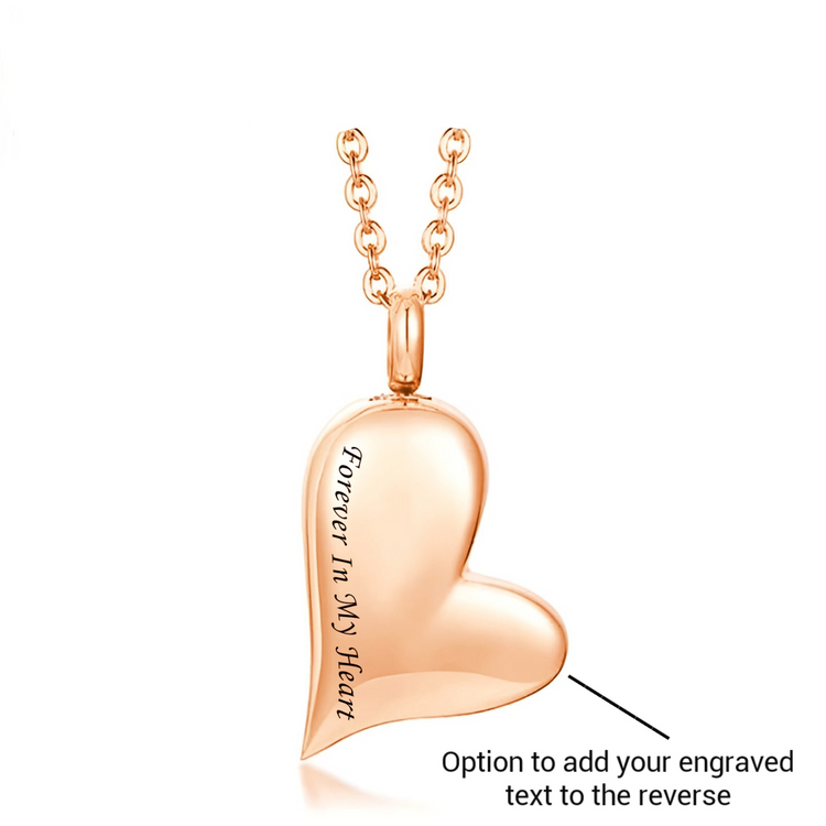 Engraved Heart Cremation Ashes Urn Necklace Rose Gold Memorial