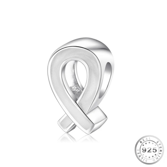 Grey / Silver Cancer Ribbon Charm 925 Sterling Silver (fits pandora )