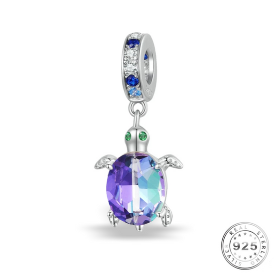 Turtle Charm 925 Sterling Silver & Purple Crystal (fits pandora )