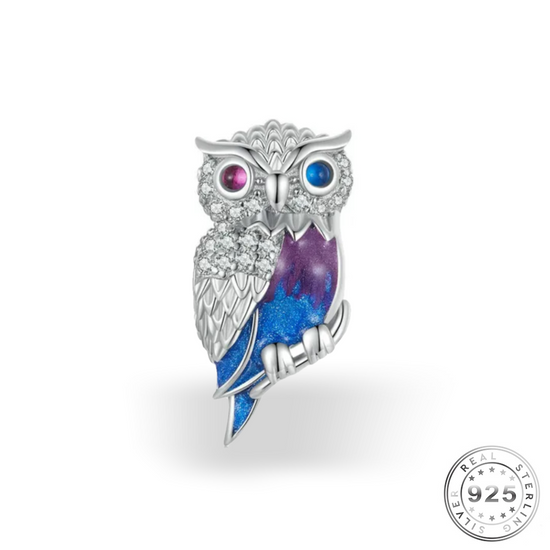 Owl Charm 925 Sterling Silver & Purple Crystal (fits pandora )