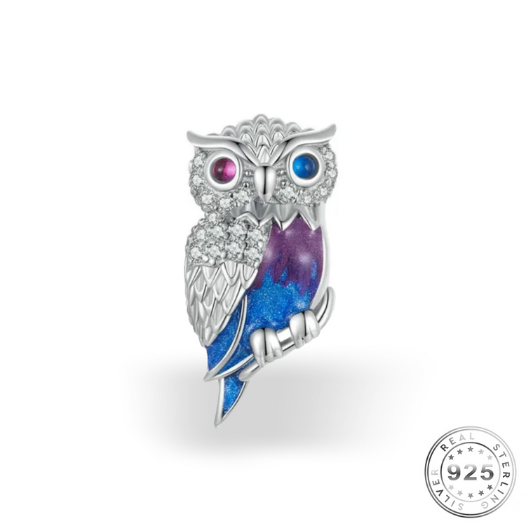 Owl Charm 925 Sterling Silver & Purple Crystal (fits pandora )