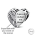 Engraved Angel Wing Charm 925 Sterling Silver ( fits pandora )