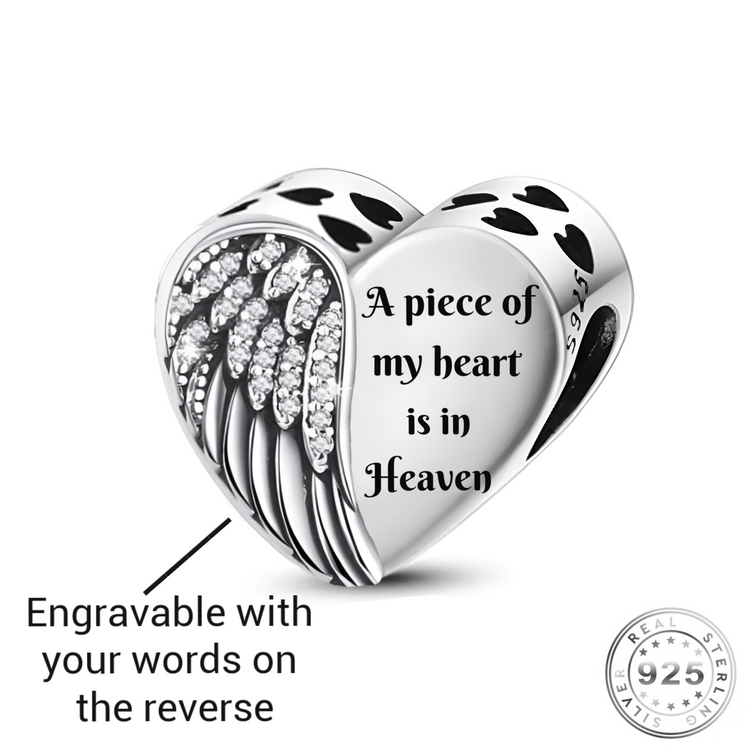 Engraved Angel Wing Charm 925 Sterling Silver ( fits pandora )