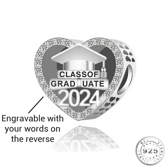Engraved Graduation 2024 Charm 925 Sterling Silver- Personalised ( fits pandora )