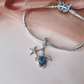 Turtle Charm 925 Sterling Silver & Aqua Blue Crystal