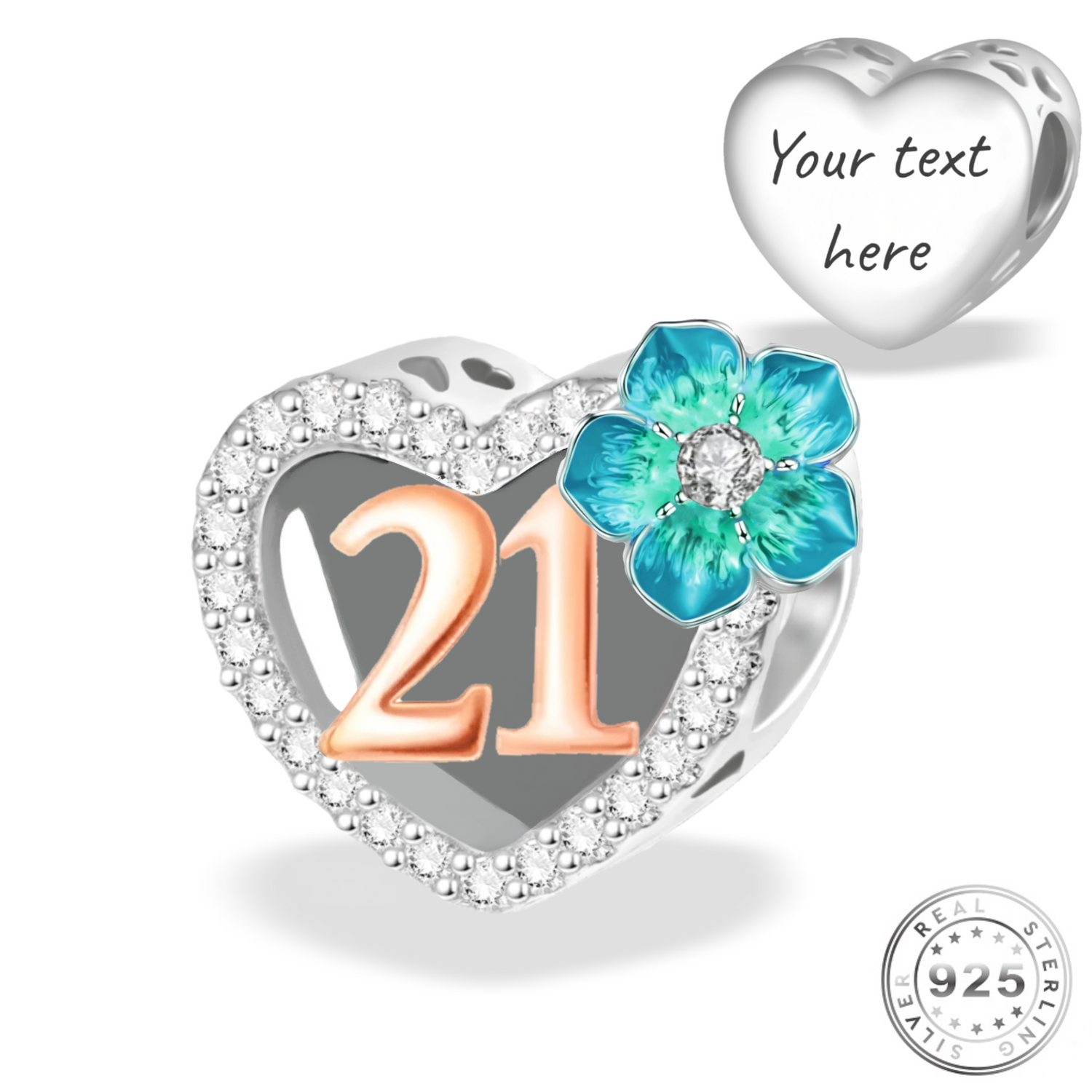 Engraved 21st Birthday Charm 925 Sterling Silver- Personalised With Your Text(fits Pandora)