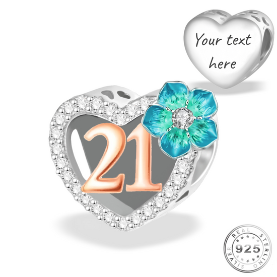 Engraved 21st Birthday Charm 925 Sterling Silver- Personalised With Your Text(fits Pandora)