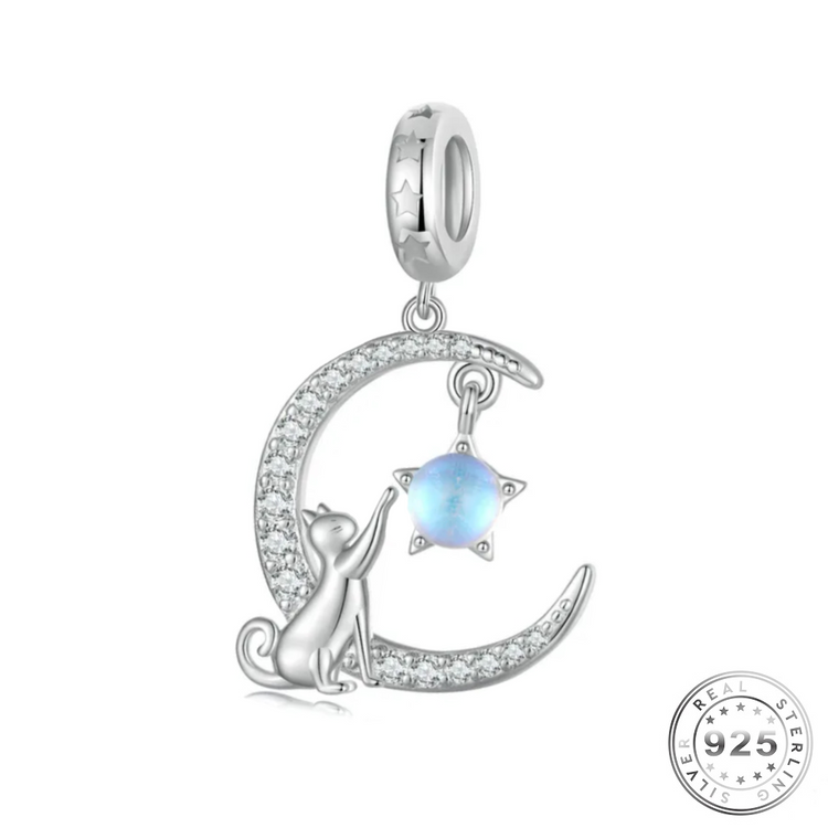 Cat in the Moon Charm 925 Sterling Silver (fits pandora)