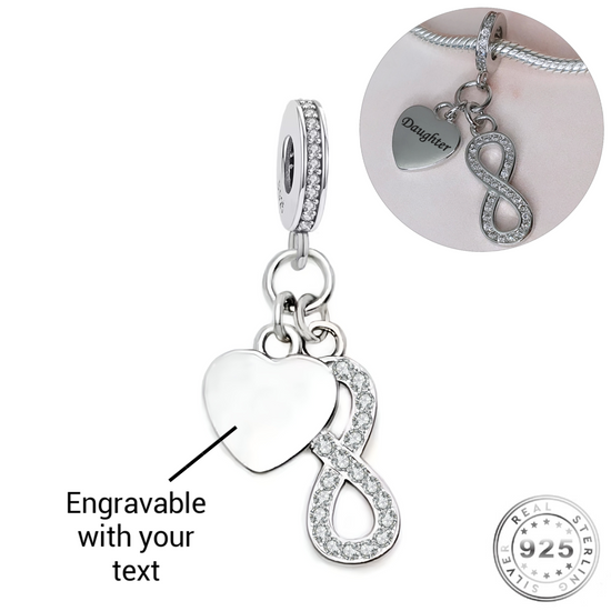 Engraved Heart & Infinity Charm 925 Sterling Silver - Personalised ( fits Pandora ) Daughter gift