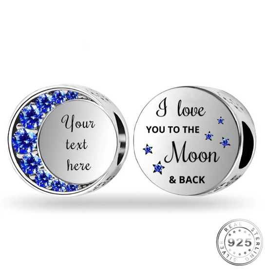 Engraved I Love You To The Moon Charm 925 Sterling Silver ( fits pandora )