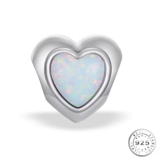 Opal Heart Charm 925 Sterling Silver - fits pandora
