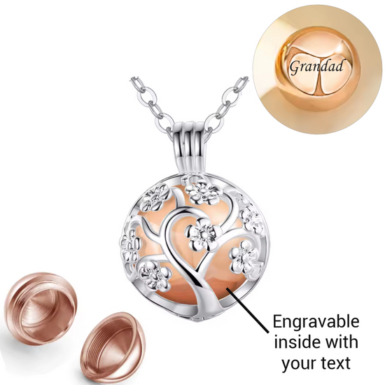 Engravable Silver & Rose Gold Family Tree Cremation Ashes Hair  Urn Locket Necklace