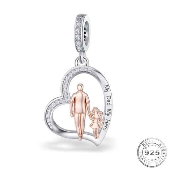 Dad My Hero Heart Charm 925 Sterling Silver Rose Gold ( fits pandora )