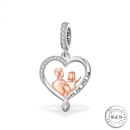 My Dad My Hero Heart Charm 925 Sterling Silver ( fits pandora )
