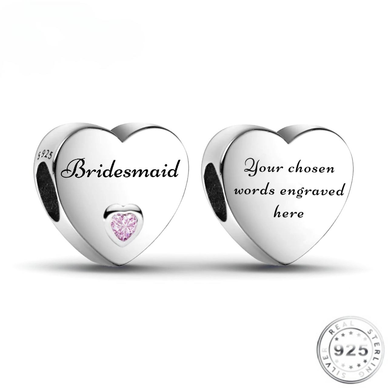 Engraved Bridesmaid Charm 925 Sterling Silver- Personalised ( fits pandora )