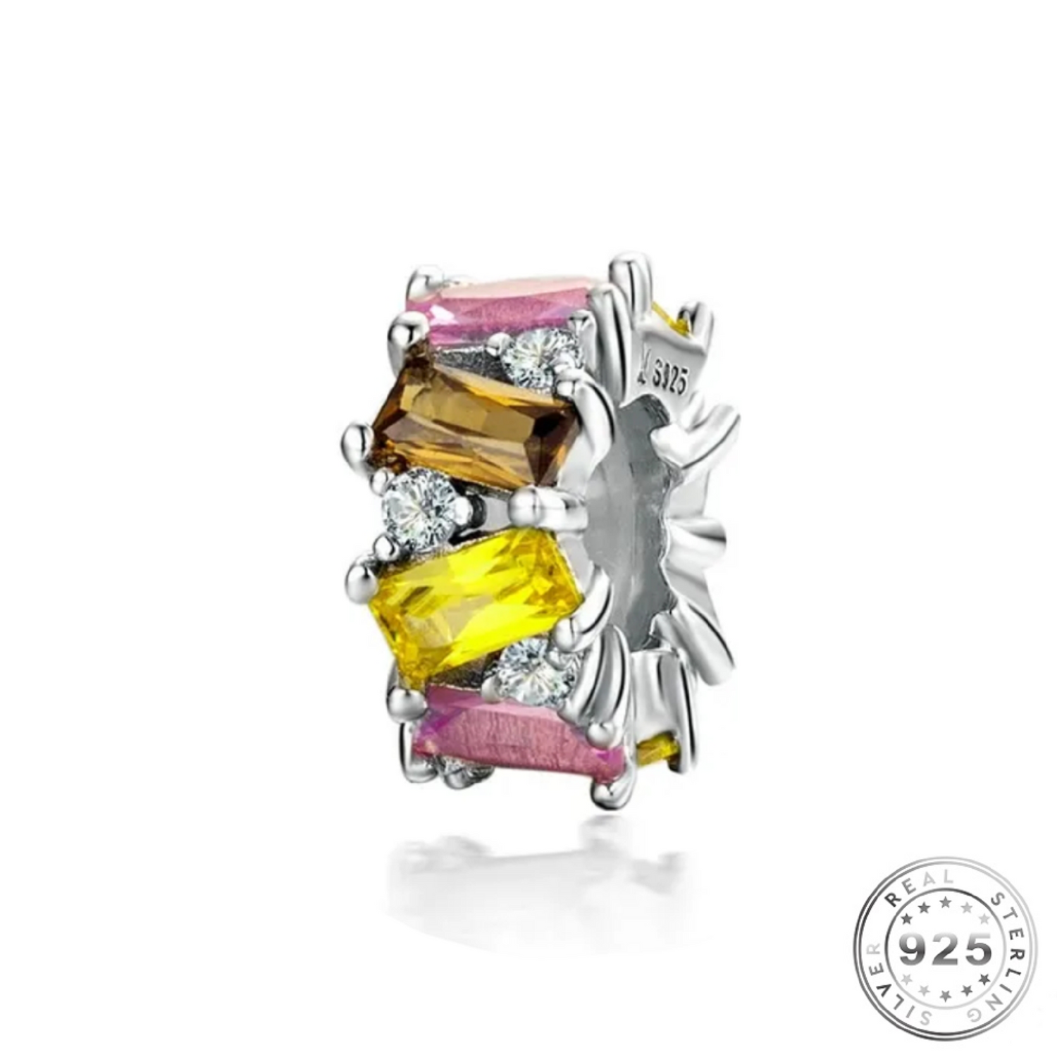 Crystal Spacer Charm 925 Sterling Silver pink fits pandora