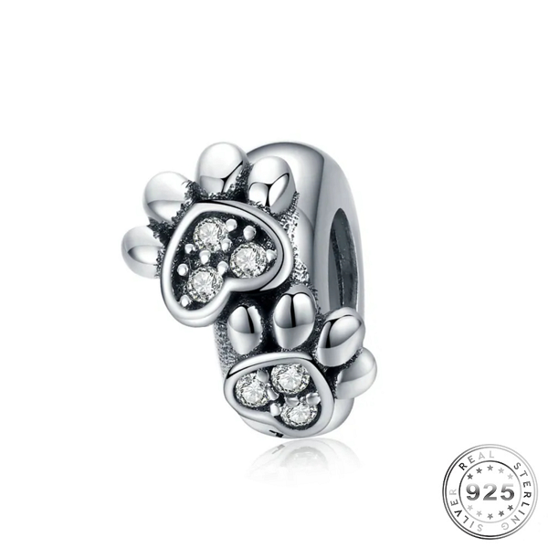 Cat / Dog Paw Spacer Charm 925 Sterling Silver fits pandora