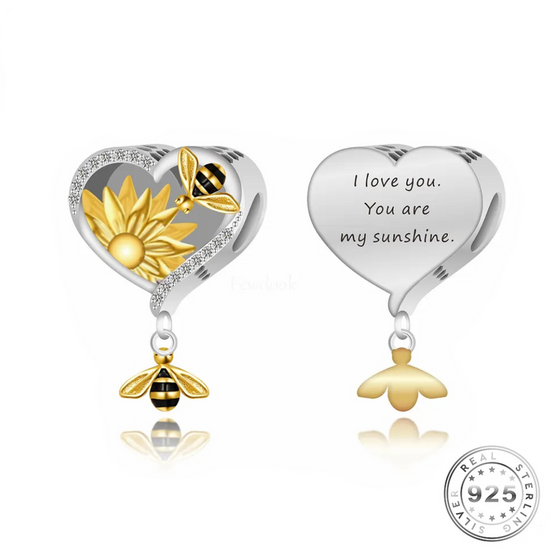 Bee & Sunflower You are my Sunshine Charm 925 Sterling Silver