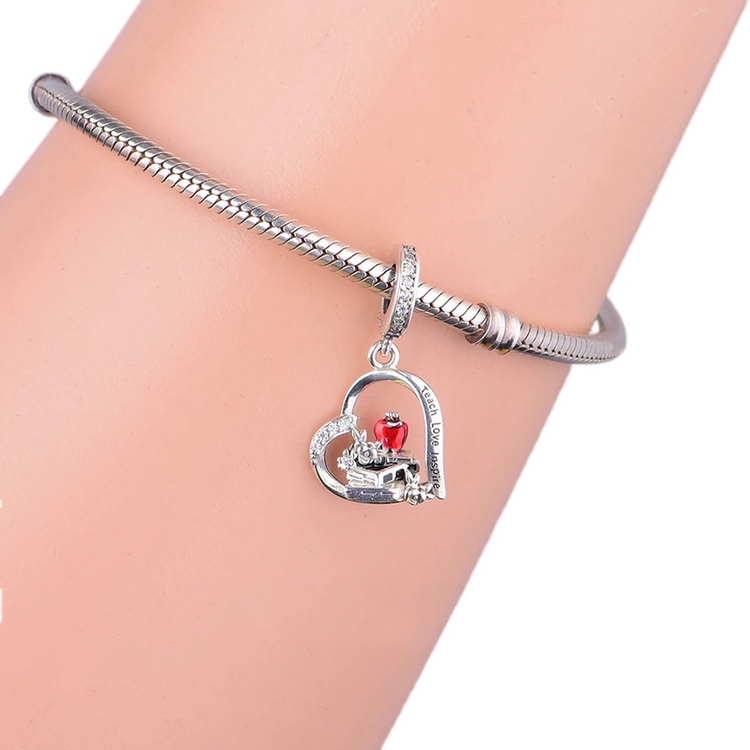 Teacher Heart Charm 925 Sterling Silver  ( FITS PANDORA )