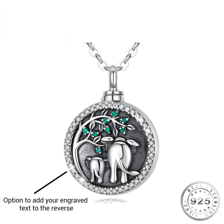 Engraved Cremation Ashes Elephant Necklace 925 Sterling Silver urn