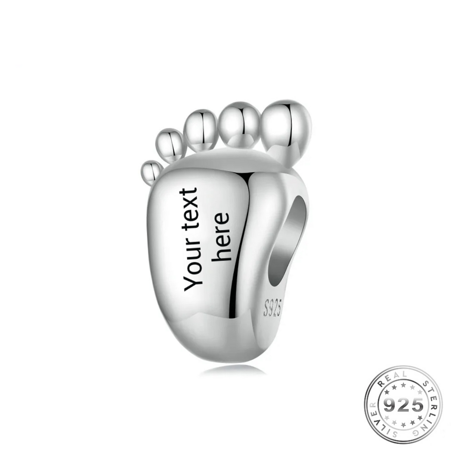 Engraved Baby Footprint Charm 925 Sterling Silver - Personalised baby girl or boy (fits Pandora )