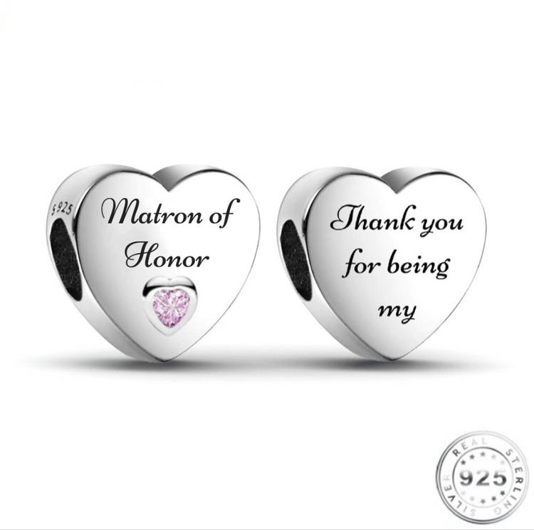Matron of Honor Heart Charm 925 Sterling Silver (fits pandora )