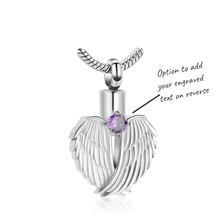 Engraved Ashes Angel Wings Necklace Urn Stainless Steel Ladies