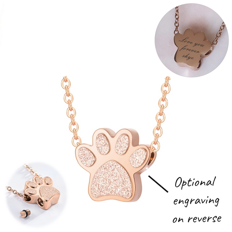 Engraved Pet Dog / Cat Cremation Ashes Paw Urn Necklace Rose Gold self fill