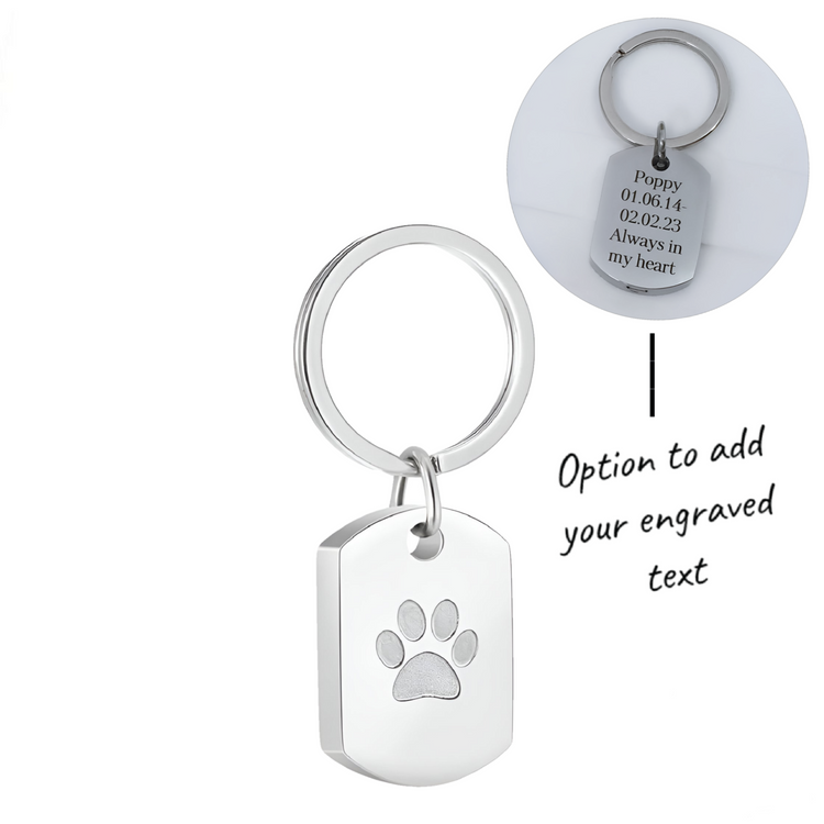 Engraved Dog / Cat Paw Ashes Keyring Stainless Steel self fill