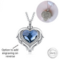 Engravable Blue Angel Wings Ashes Urn Necklace 925 Sterling Silver self fill