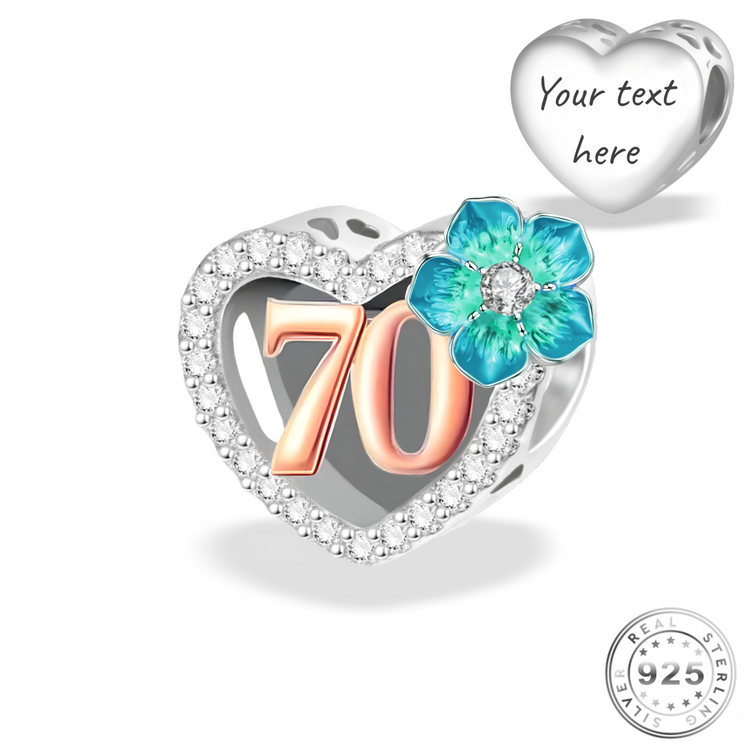 Engraved 70th Birthday Charm 925 Sterling Silver (fits pandora )