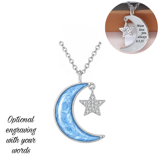Ashes & Resin Moon Star Necklace 925 Sterling Silver Engraved Memorial Mum Dad Husband Nana Grandad Baby