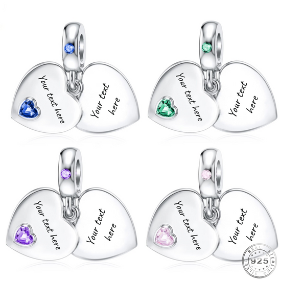 Engraved Heart Dangle Charm 925 Sterling Silver - Personalised fits pandora bracelets