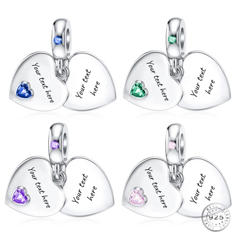Engraved Heart Dangle Charm 925 Sterling Silver Personalised with your text