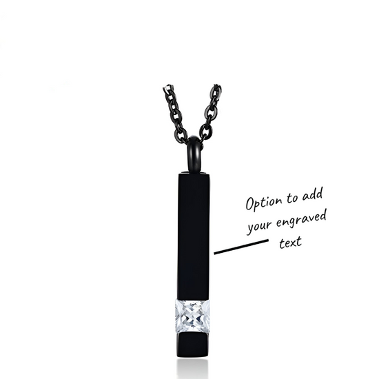 Engraved Cremation Ashes Bar Necklace Black Stainless Steel Mens or Ladies