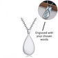 Engraved Teardrop Cremation Ashes Urn Necklace Silver self fill