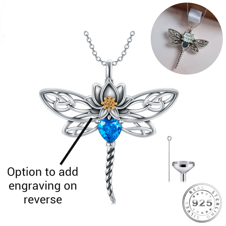 Engravable Dragonfly Ashes Urn Necklace 925 Sterling Silver - Personalised