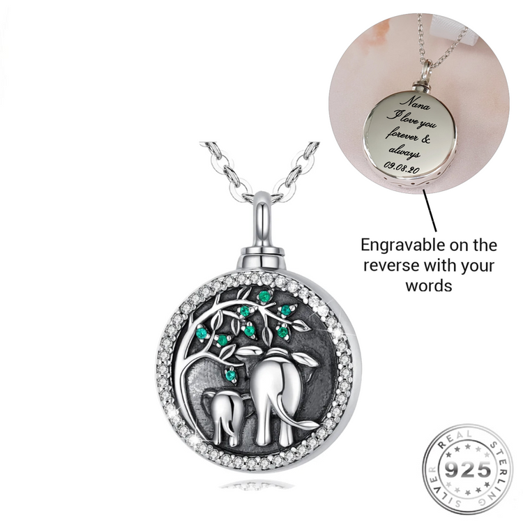 Engravable Cremation Ashes Elephant Necklace 925 Sterling Silver self fill