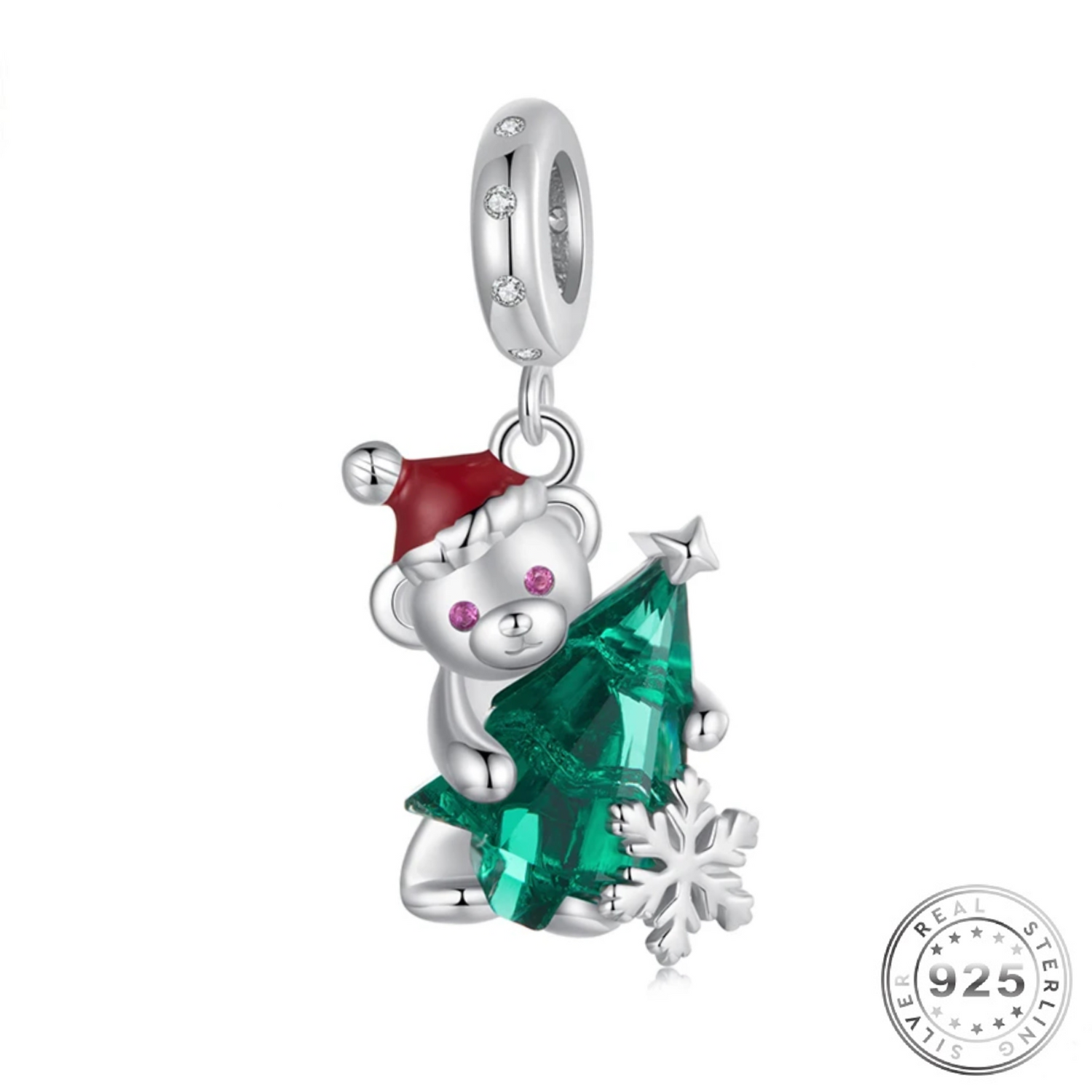 Christmas Tree & Bear Charm 925 Sterling Silver fits pandora