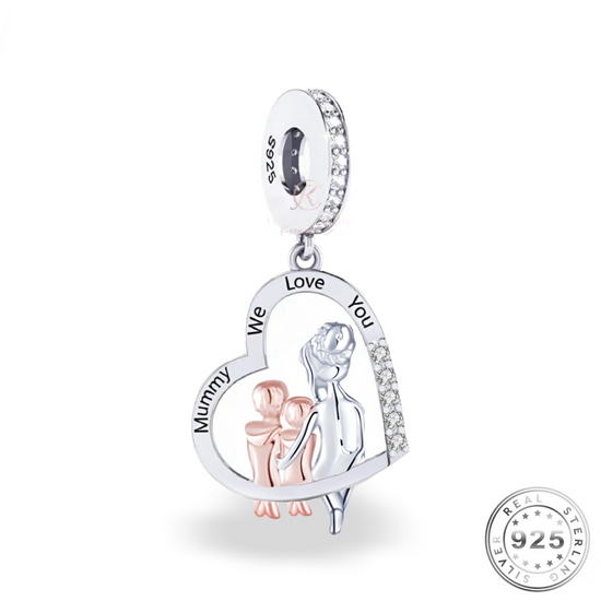 Mama und Söhne „Mama, wir lieben dich“-Charm aus 925er Sterlingsilber und Roségold