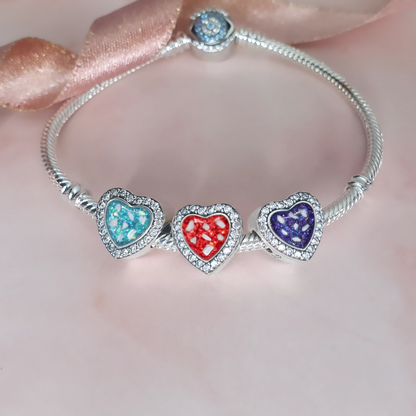 Cendres gravées et breloque coeur en résine en argent sterling 925