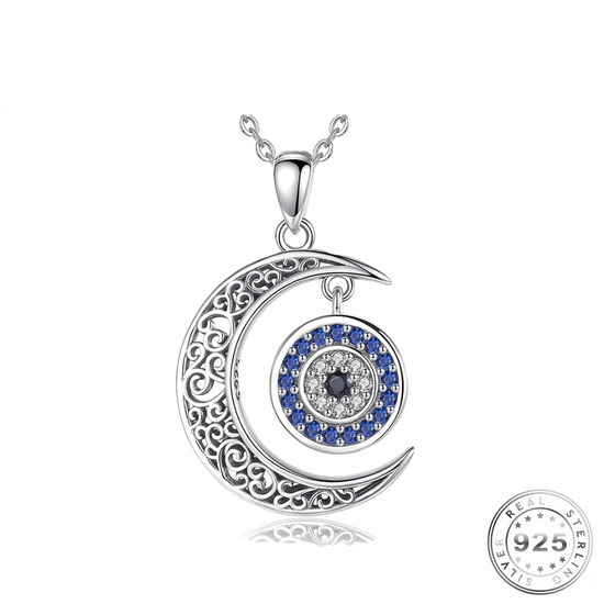 Evil Eye Moon Pendant Necklace 925 Sterling Silver