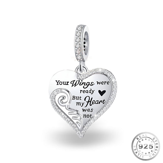 Angel Wings Memorial Charm 925 Sterling Silver fits Pandora bracelets