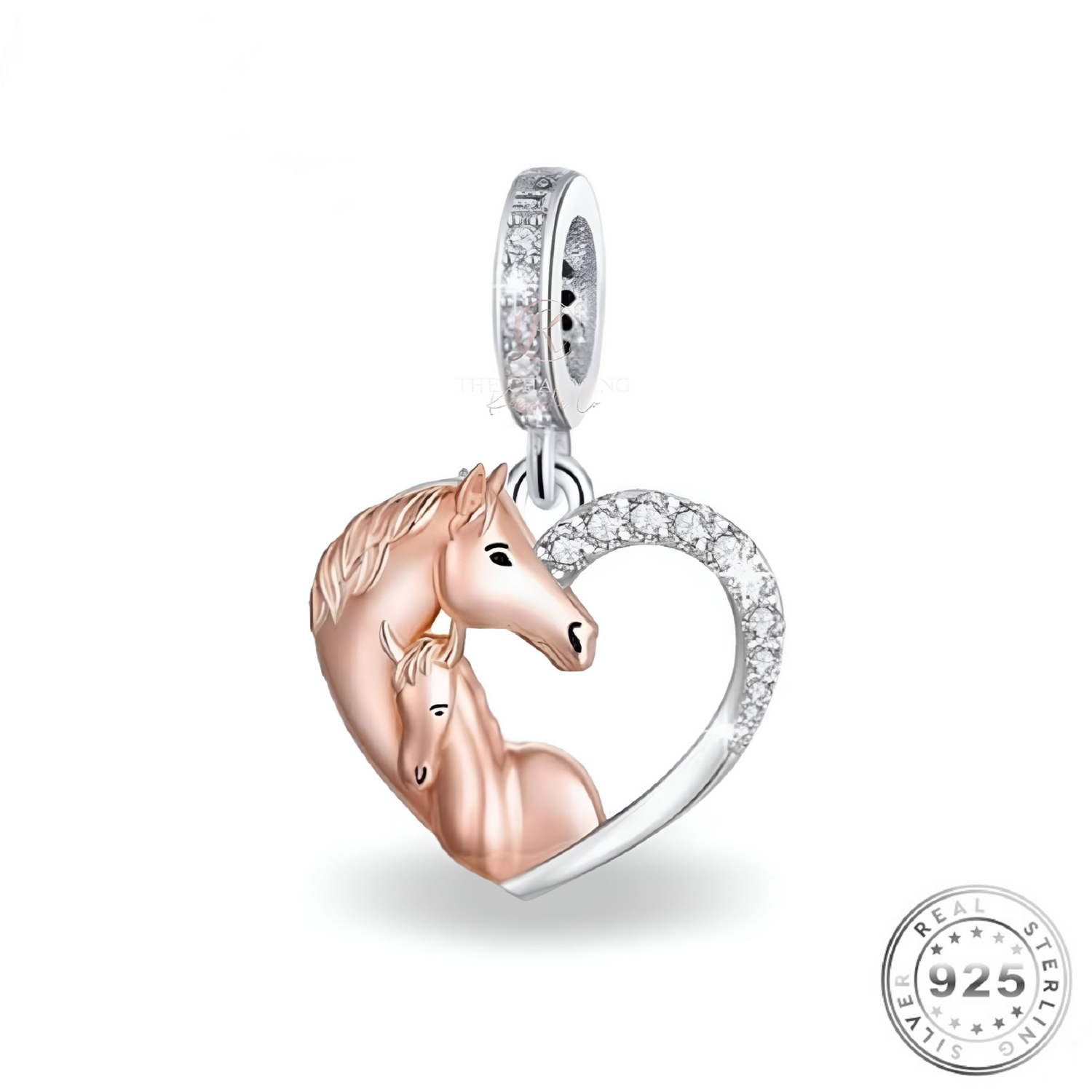 Horse Charm 925 Sterling Silver and Rose Gold fits pandora bracelets 