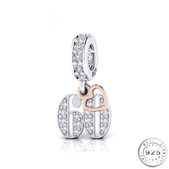 60th Birthday Charm 925 Sterling Silver fits pandora bracelets
