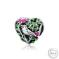 Bird & Flowers Heart Charm 925 Sterling Silver