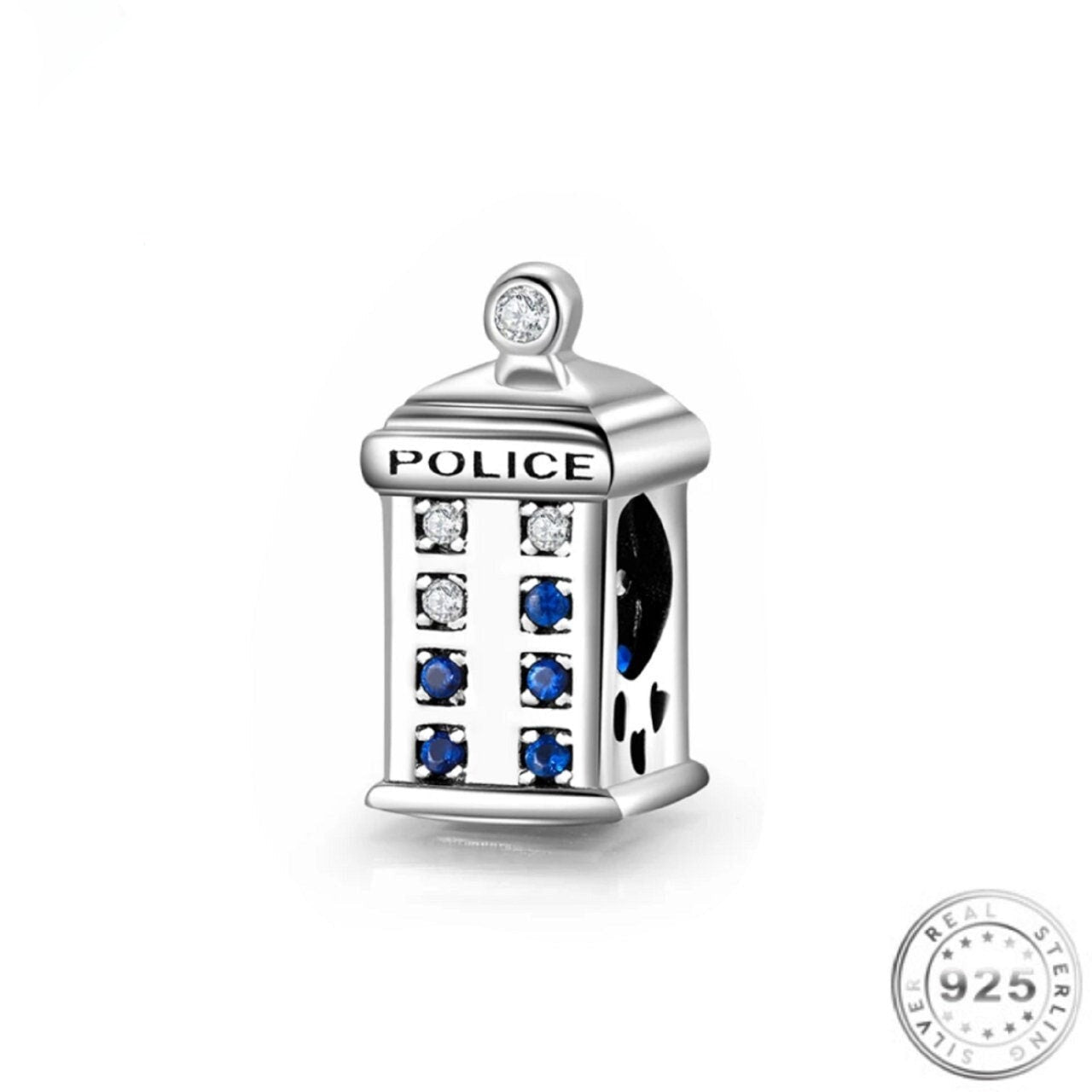 Police Phone Box Charm 925 Sterling Silver - Dr Who Time